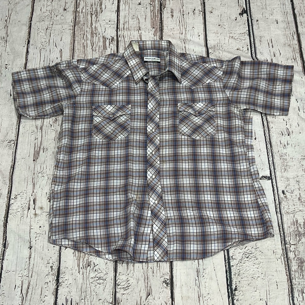 Vintage Karman Plaid Rockabilly Cowboys Pearl Snap Button Down Longsleeve Shirt